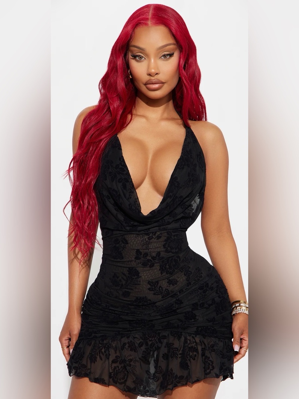 Fashion Nova Black Floral Lace Mini Dress